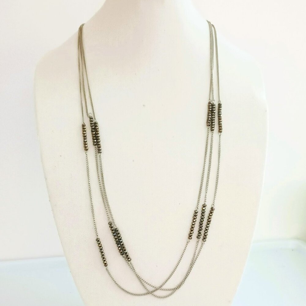 Sophia Multi Strand Layered Necklace 18" Faux Hematite Bead Silver Tone Jewelry